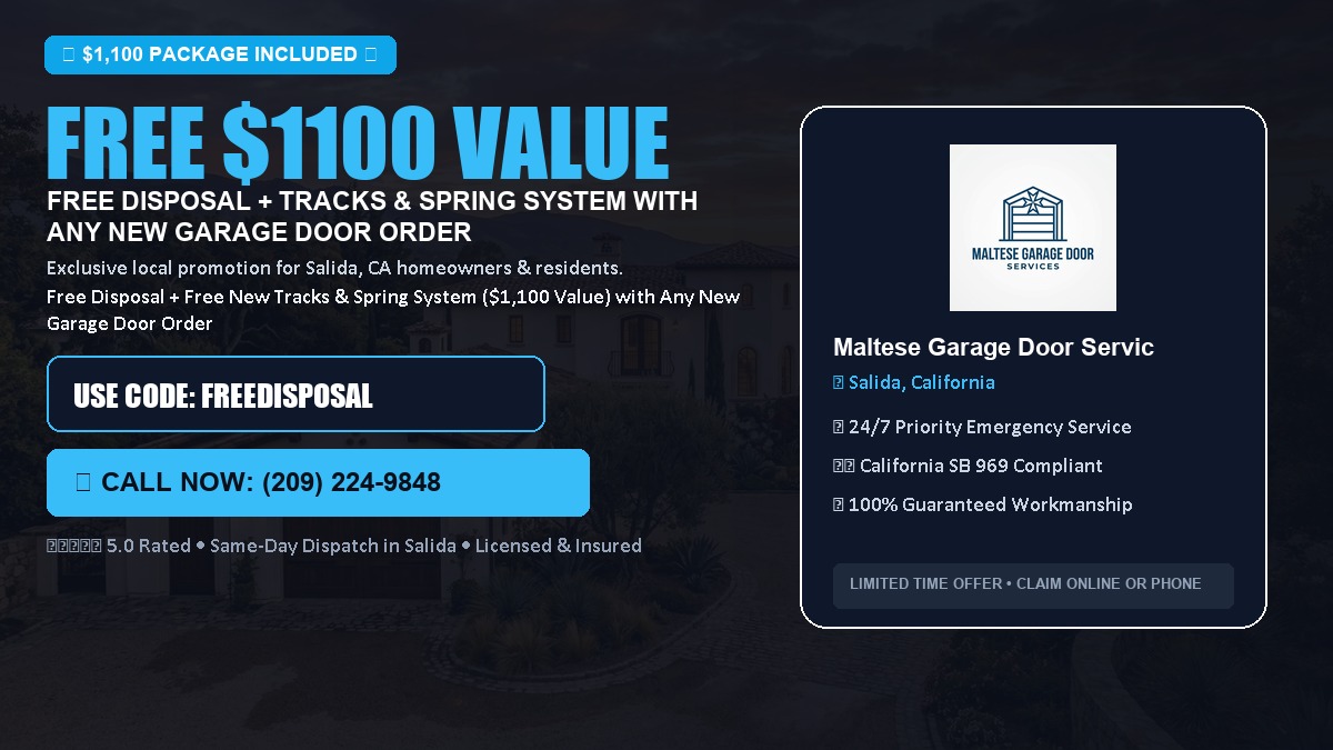 Free Disposal + Free New Tracks & Spring System with Any New Garage Door Order ($1100 Value) in Salida, CA